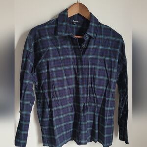 Madewell Flannel Shirt Womens XS Blue Green Plaid Classic Outdoor Camp Hiking